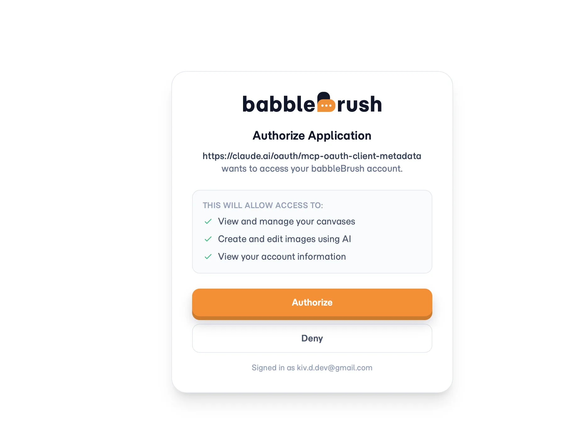 babbleBrush authorization screen for the Claude connector